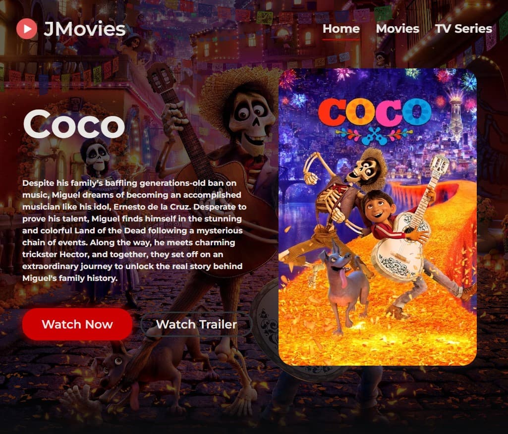 Image of a movie trailer website